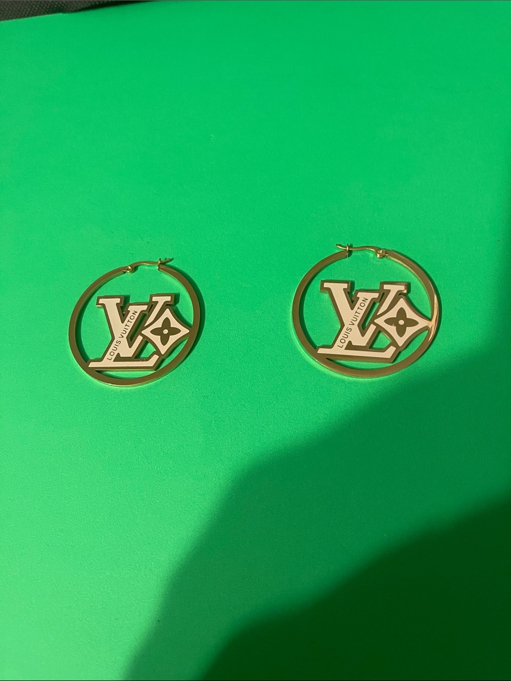 Stainless steel gold plated LV Hoop Logo Earrings - Gold